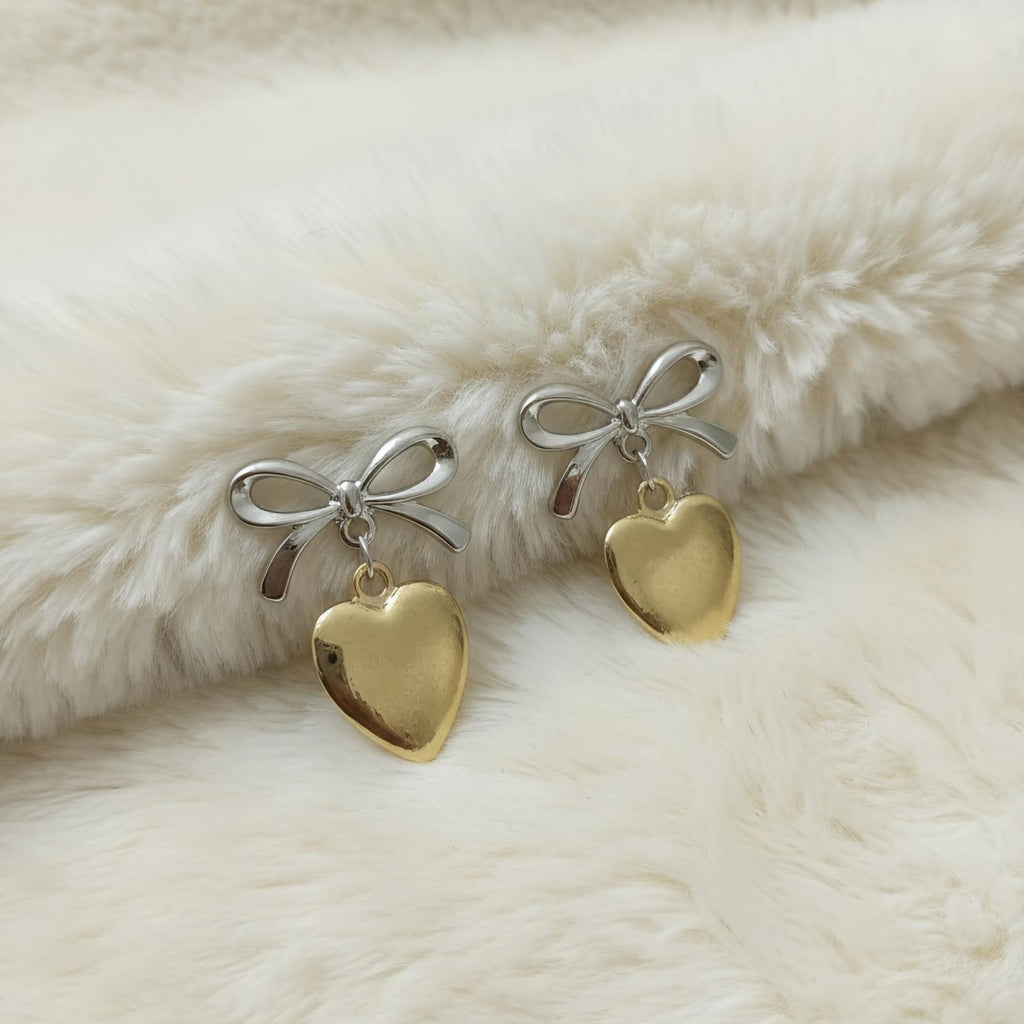 Anti-Tarnish Bow &amp; Heart Drop Earring