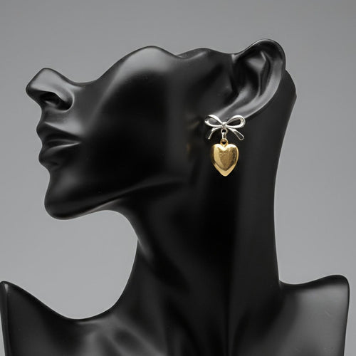 Anti-Tarnish Bow &amp; Heart Drop Earring
