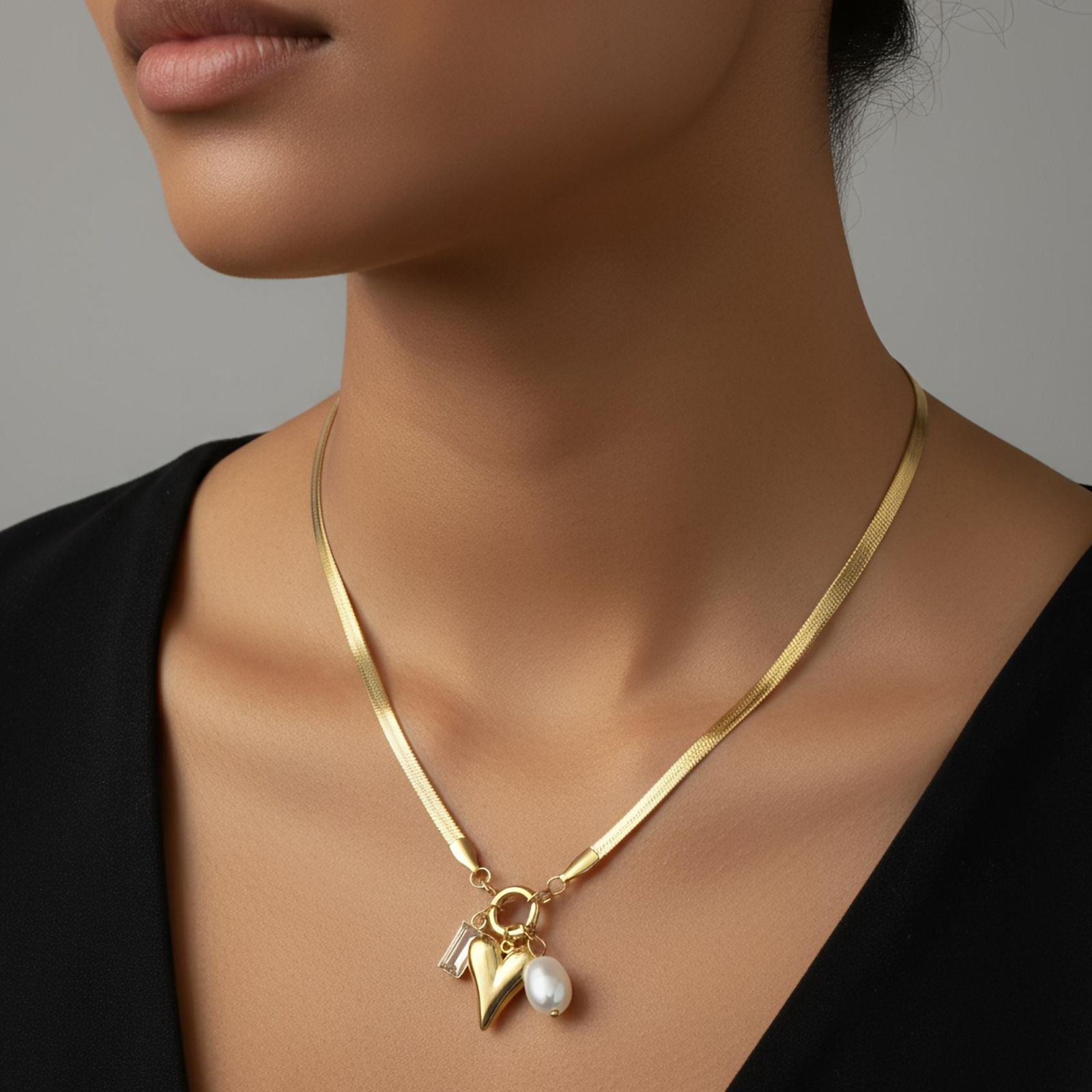 Gold Heart Charm Pendant Necklace