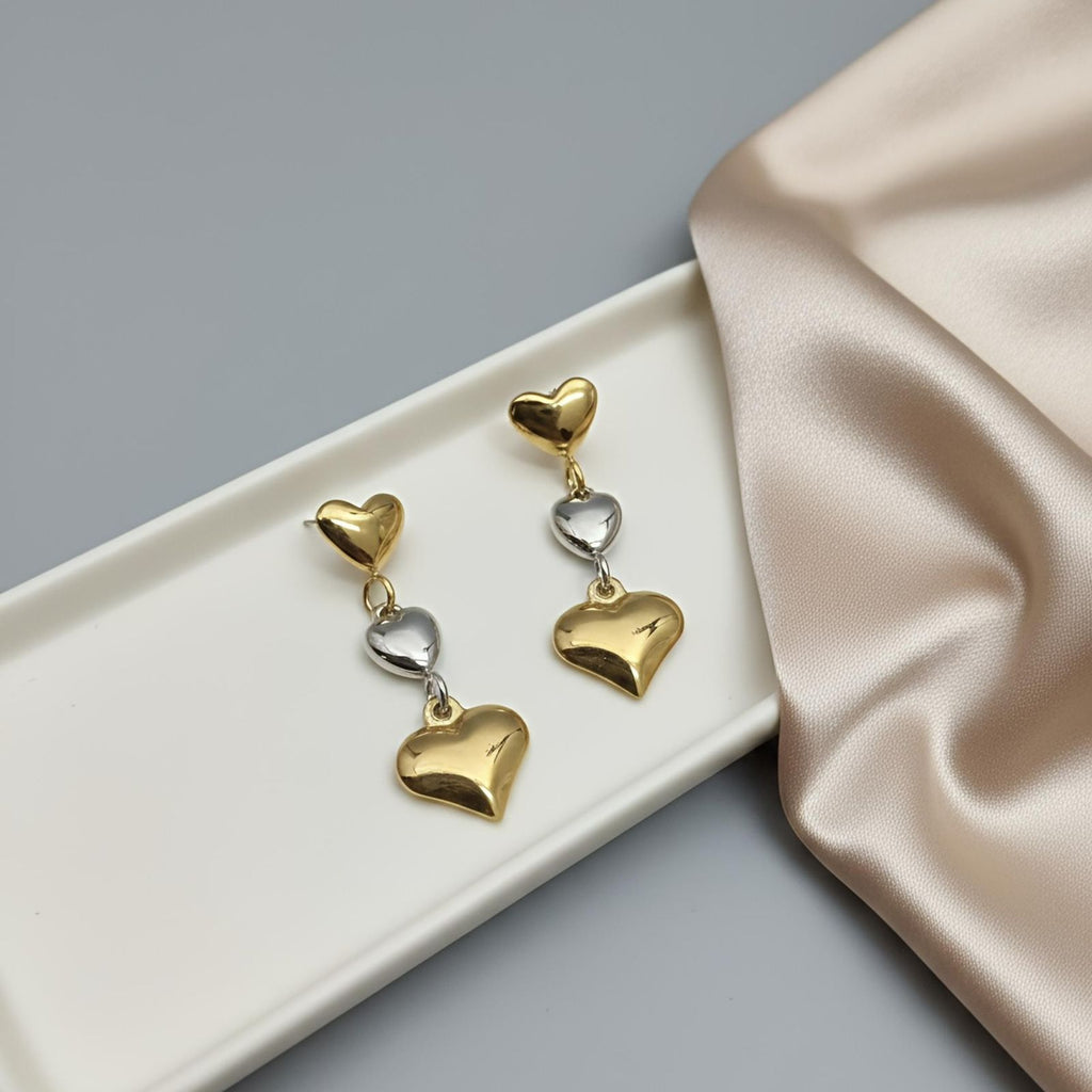Anti-Tarnish Double Heart Drop Earrings