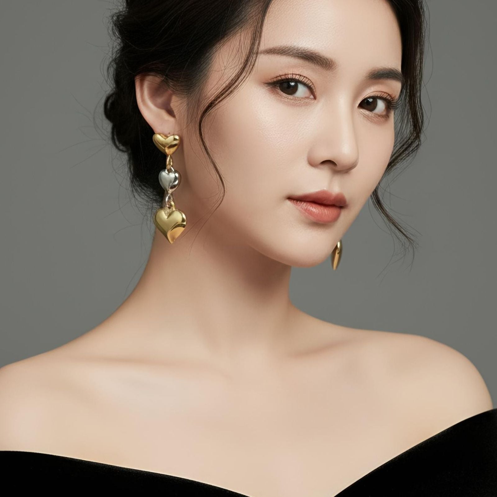 Anti-Tarnish Double Heart Drop Earrings