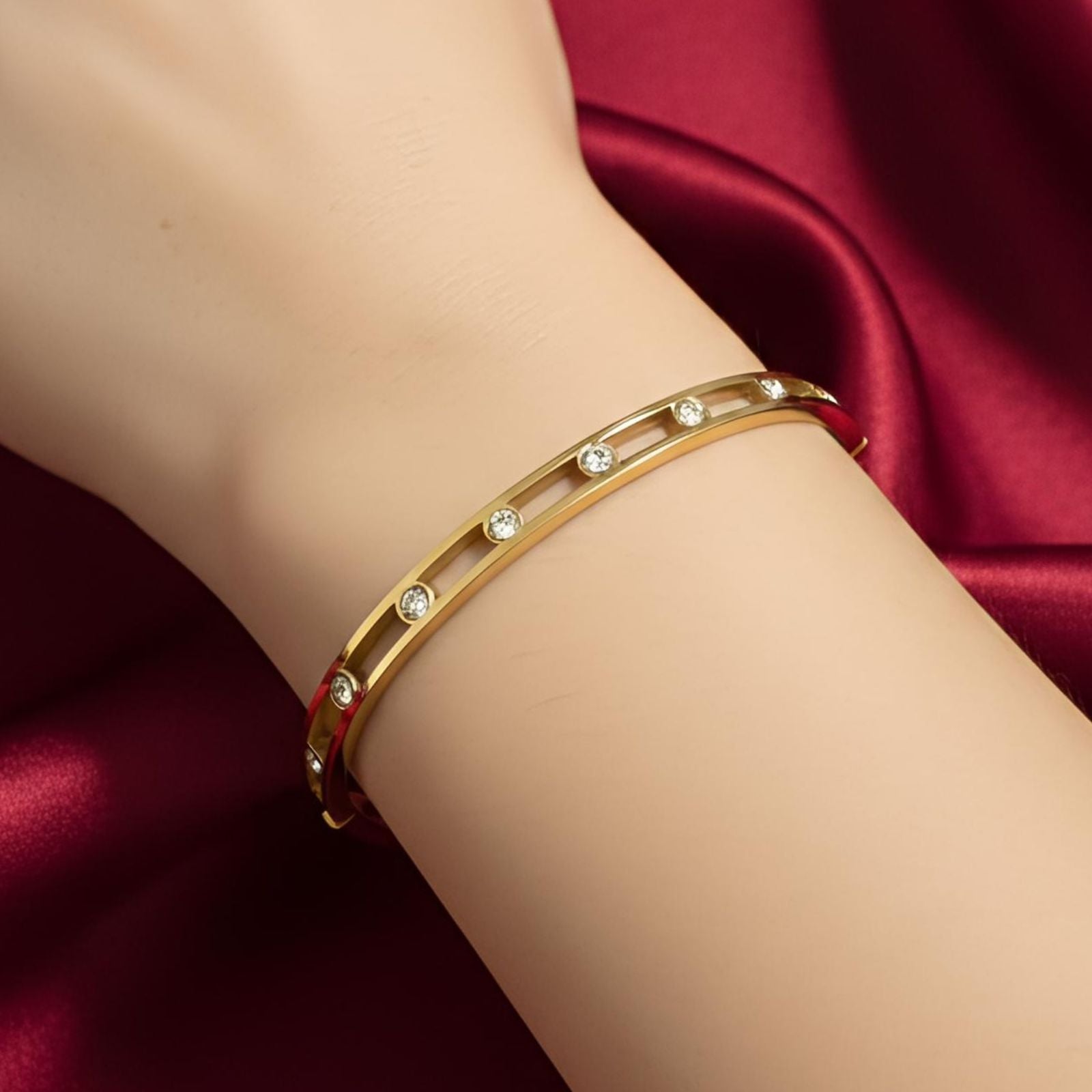 Celeste Crystal Bangle Bracelet (Anti-Tarnish 18 k gold )